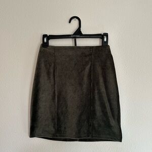Olive green velvet mini skirt